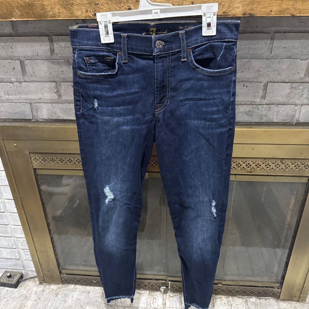 7 Seven for all Mankind the ankle skinny denim jeans size 27 women's 28" ins